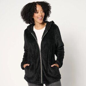 Denim & Co. Shimmer Sherpa Zip Front Hooded Jacket w/ Pockets - Sz Small a670818